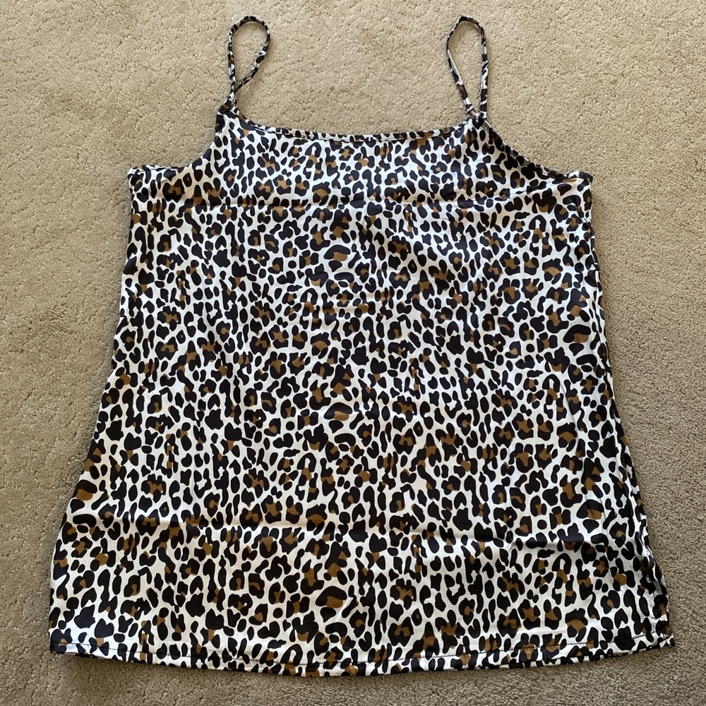 LOVE TO SLEEP WOMEN'S LEOPARD PRINT SATINY CAMISOLE TANK TOP SIZE‎ LARGE